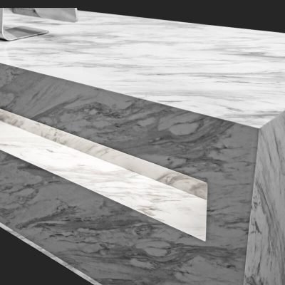 Carrara marble texture LED modern reception desk white