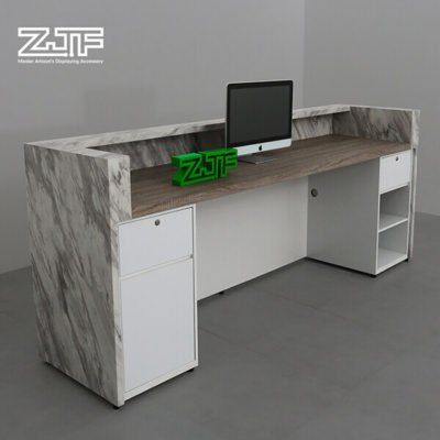Dark marble color U shaped reception desk salon
