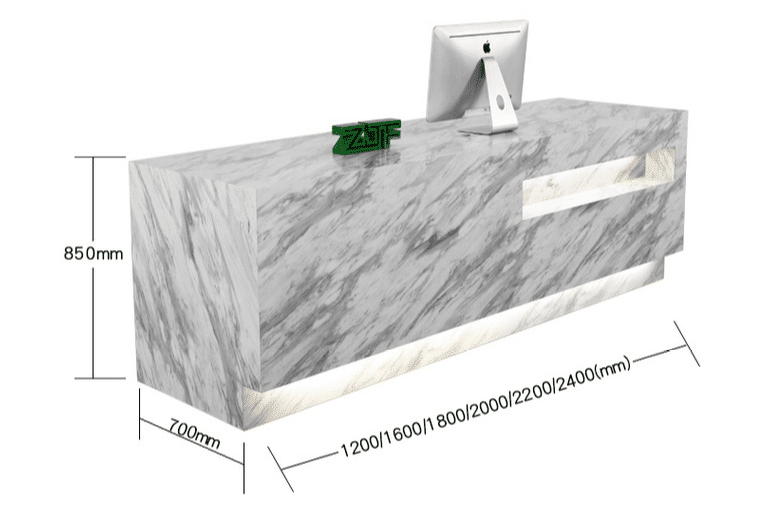 Carrara marble texture LED modern reception desk white