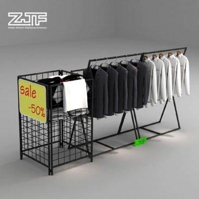 Black iron X shaped business clothes suit display rack