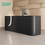 J Shape LED Black Reception Desk for Salons