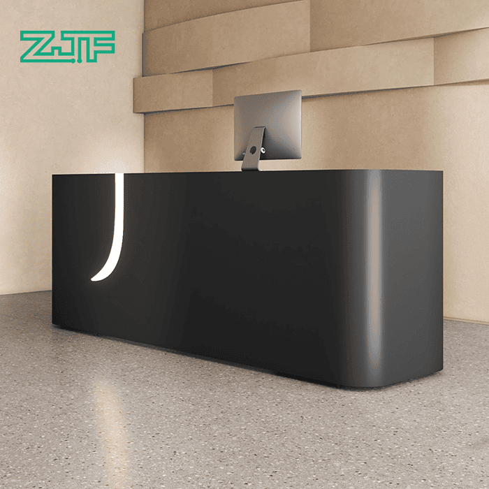 J Shape LED Black Reception Desk for Salons