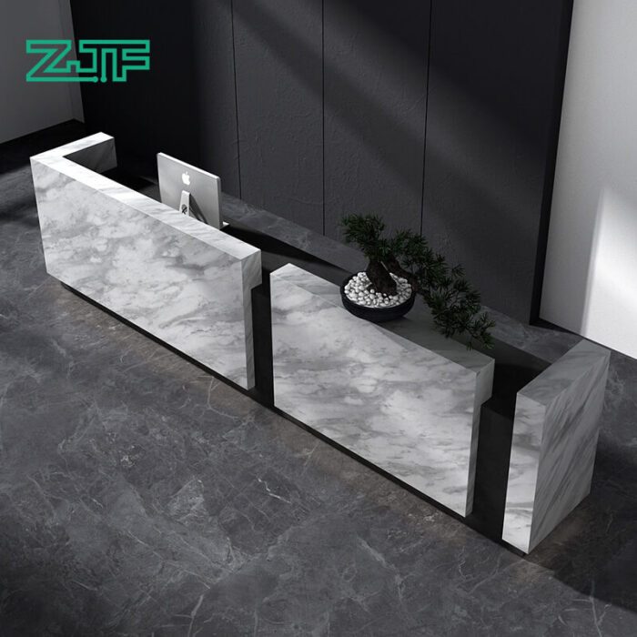 Extra Large Reception Desk with Marble Finish and LED Lights