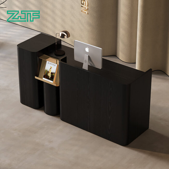 Luxurious Black Reception Desk with Display Feature