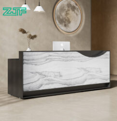 Small Reception Desk with White Marble Finish and Privacy Guard