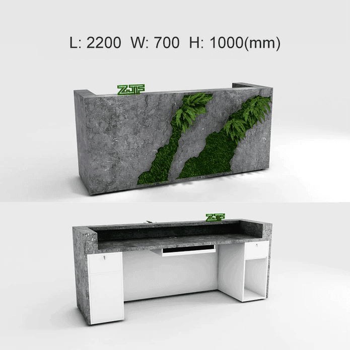 U Shaped Desk with Marble Finish and Faux Plants