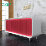 Stylish Oval Reception Desk with Red Mesh and LED