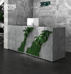 Modern Gray Marble Reception Desk with Greenery