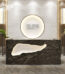 U Shaped LED Black Marble Reception Desks