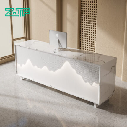 White Marble Metal LED Reception Desk Design