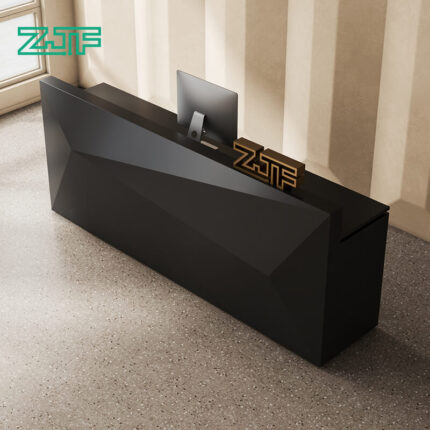 Black reception desk diamond shaped for offices