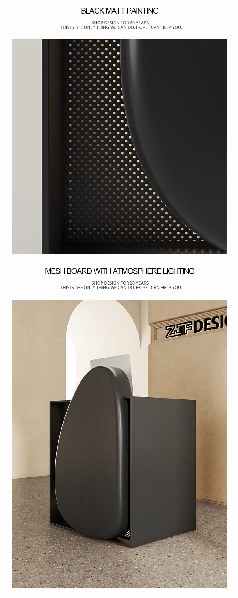 Compact Black Reception Desk Pebble Panel with Lights