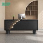 Black Wood Illuminated Salon Luxury Reception Desk