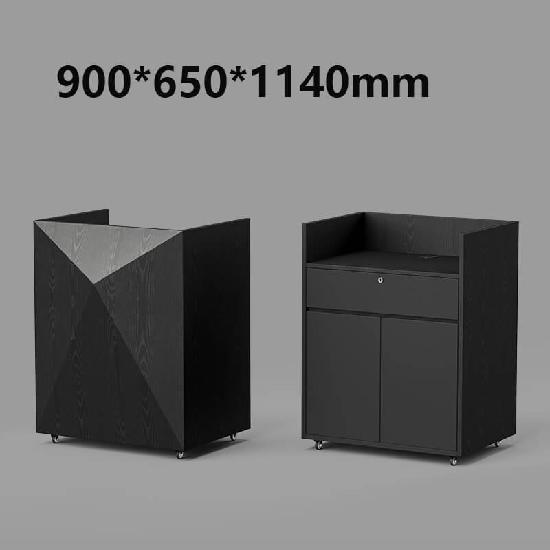 Black reception desk with wheels for small spaces