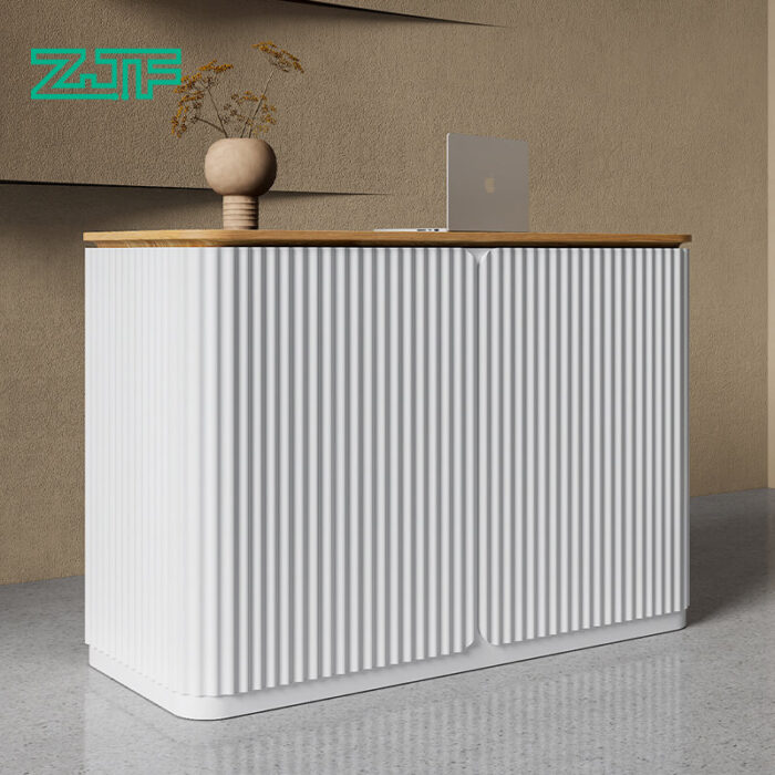 Compact White Desk with Wood and Wave Pattern