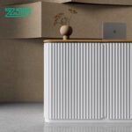 Wavy Design White Reception Desk with Wood Top