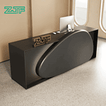 Large Black Reception Counter with Cobble Accent and LED for Salons