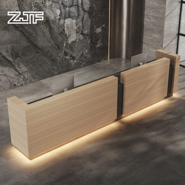 Wood Grain Reception Desk with LED for Retail Spaces