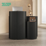 Black Half-Round Reception Desk with Wave Texture