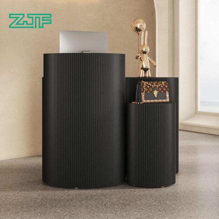 Black Half-Round Reception Desk with Wave Texture