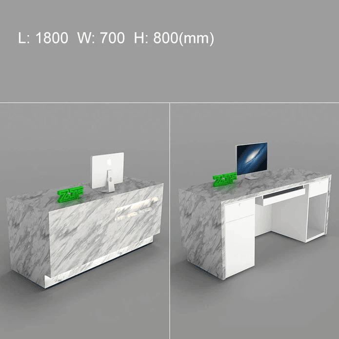 Dark marble I shaped reception desk with lighting