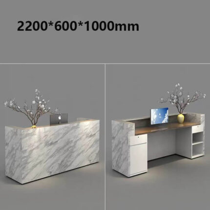 U shaped dark marble desk privacy panel