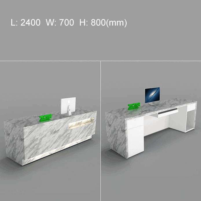 Dark marble reception desk with LED lighting