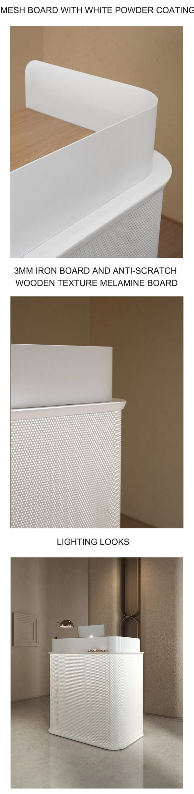 Salon Furniture White Reception Counter with Mesh and LED