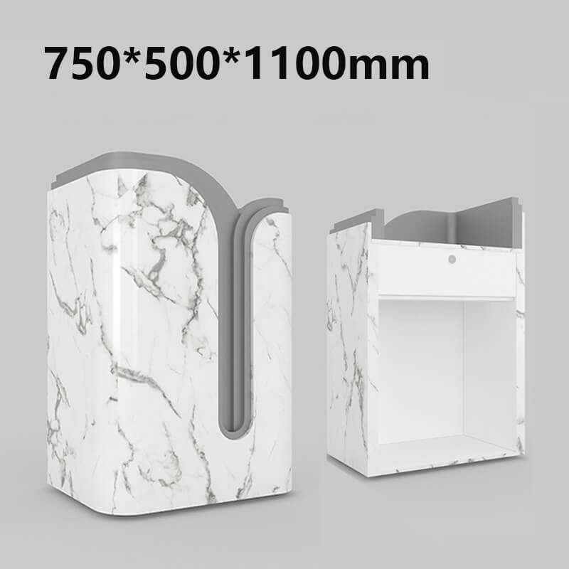 Salon reception desk with white marble finish