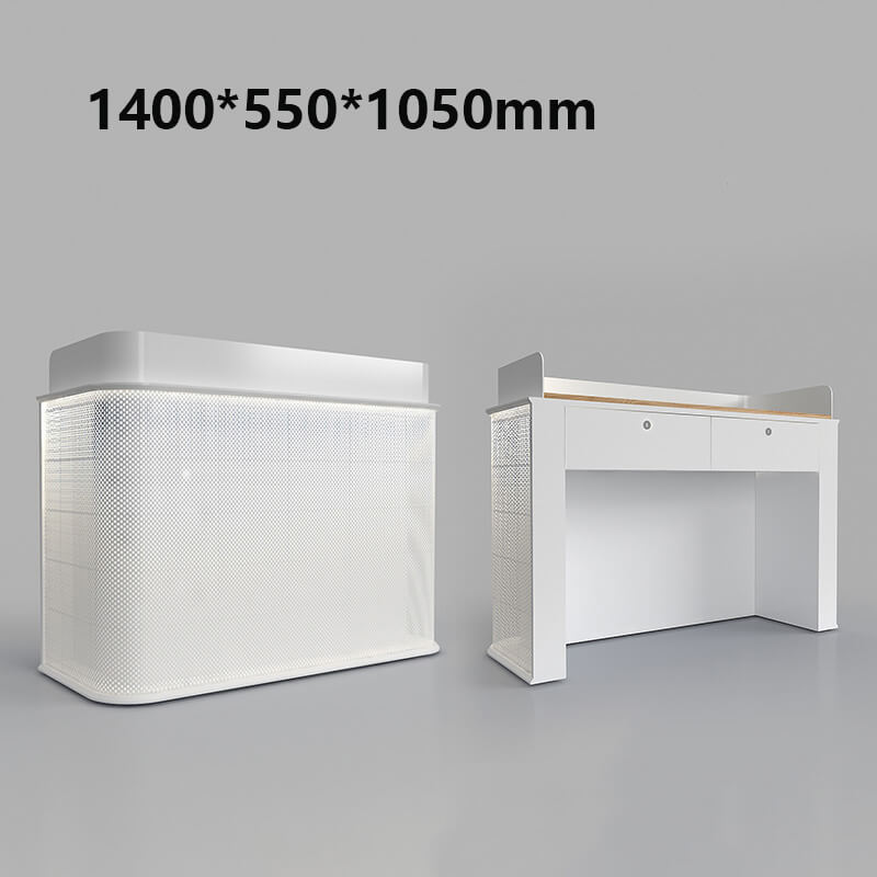 White Reception Counter with Metal Mesh and LED for Hotels