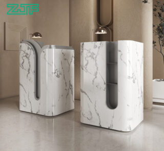 Mobile white marble counter for salons