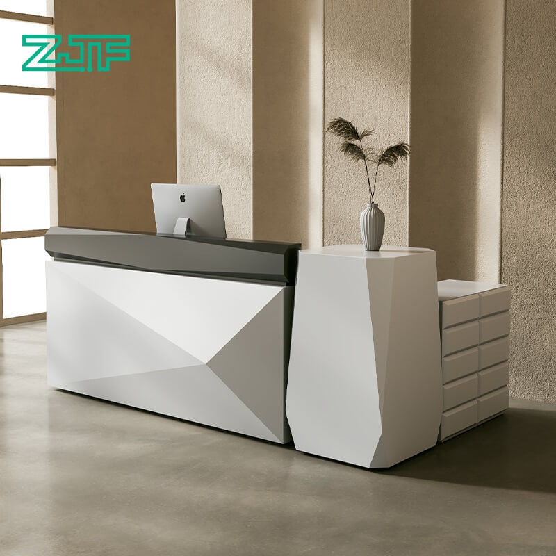 L-shaped front desk with hidden storage for offices