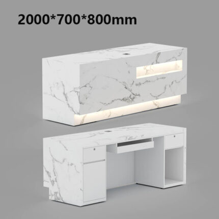 White marble reception desk with LED lighting