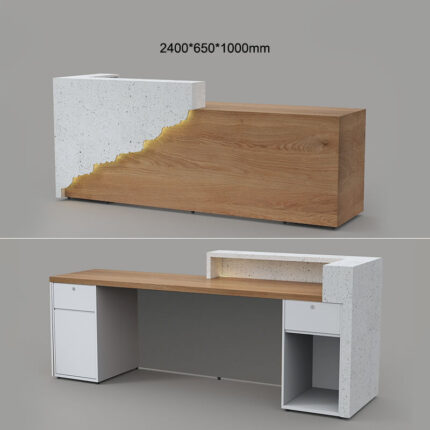 White marble light wood reception desk for salons