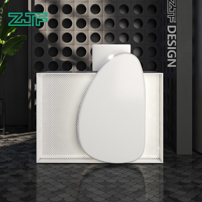 White Reception Desk with Pebble and Mesh for Offices