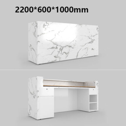 White marble reception desk with U shaped privacy panel