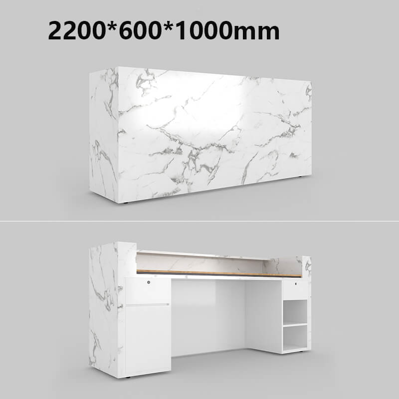 White marble reception desk with U shaped privacy panel