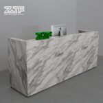 U-shaped reception counter with wood accents