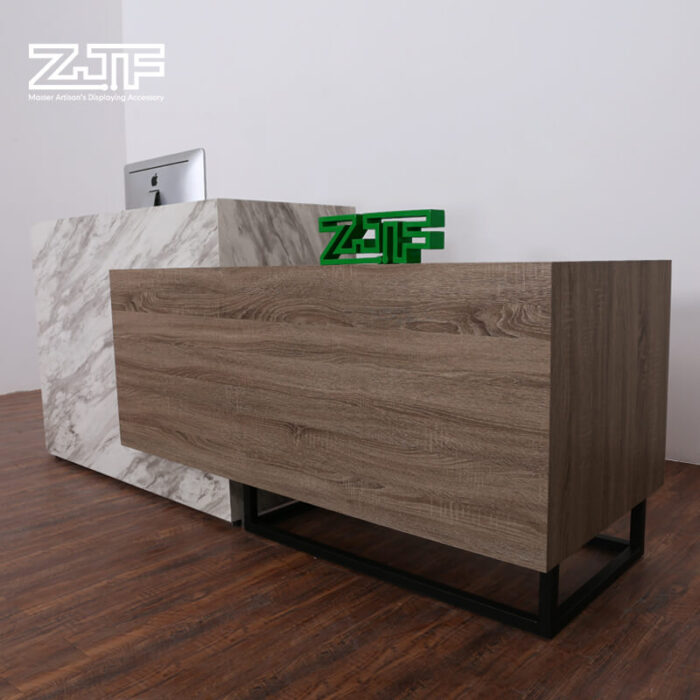 Custom dark marble ADA desk U shaped panel