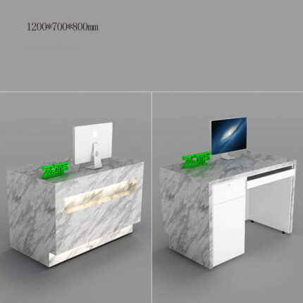 Custom dark marble desk with LED lights for salons