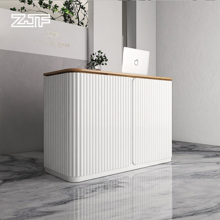 Compact White Desk with Wave Texture and Wooden Counter