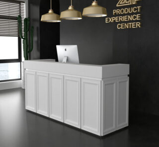 U-Shaped Reception Desk in White for Large Showrooms