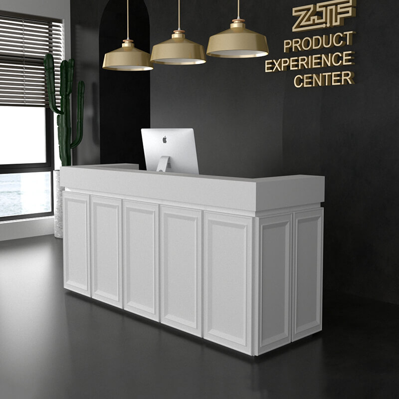 U-Shaped Reception Desk in White for Large Showrooms