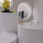 White Half Round Reception Desk