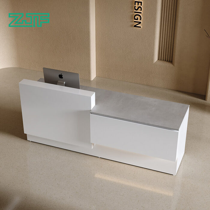 White custom reception desk high low ADA