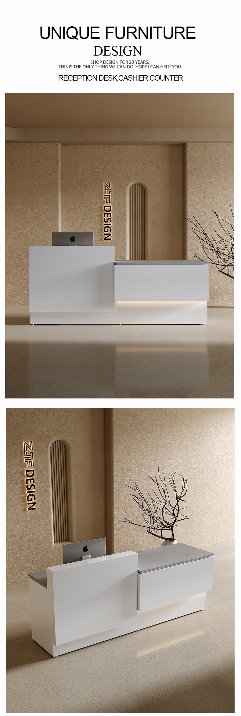 Modular Reception Desk with Integrated Storage Solutions