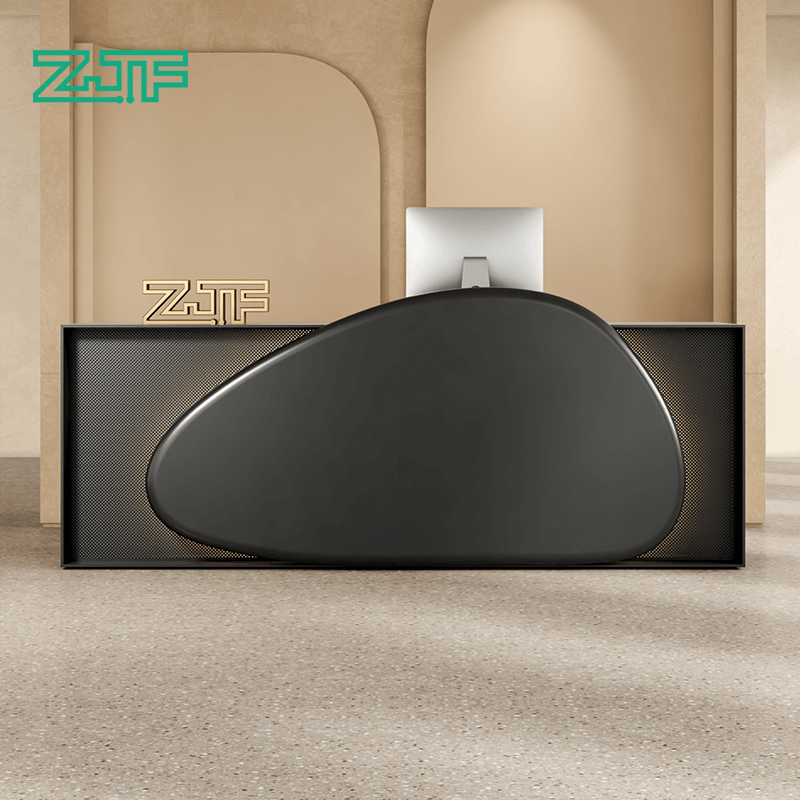 Wood Contemporary Black Reception Desk with LED and Cobble for Large Spaces