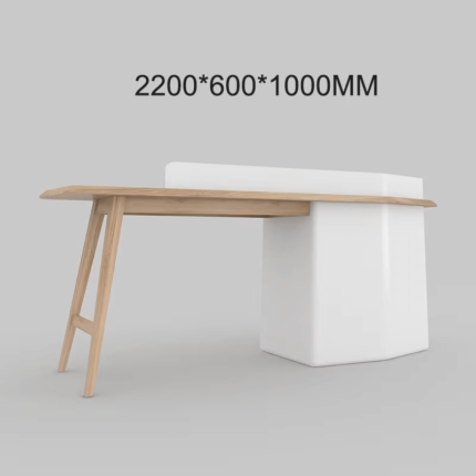 White wood counter for office with L-shaped gold accent