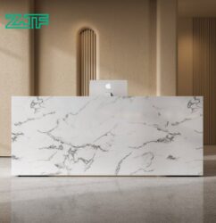 White marble desk with U privacy panel for salons