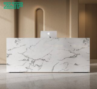 White marble desk with U privacy panel for salons